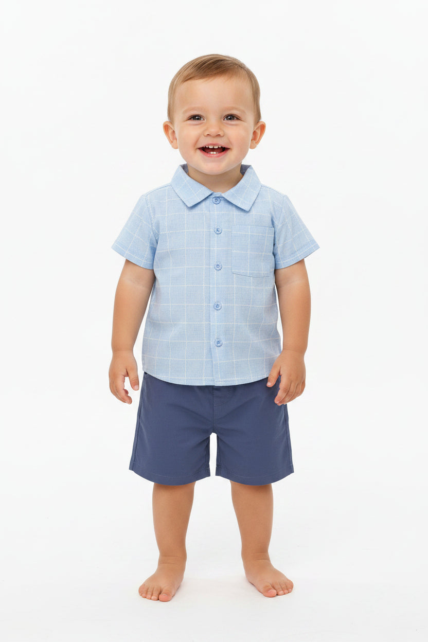 Baby Boys 2pc Shorts Set - Blue Check (1-2Years) (PK6) M34313