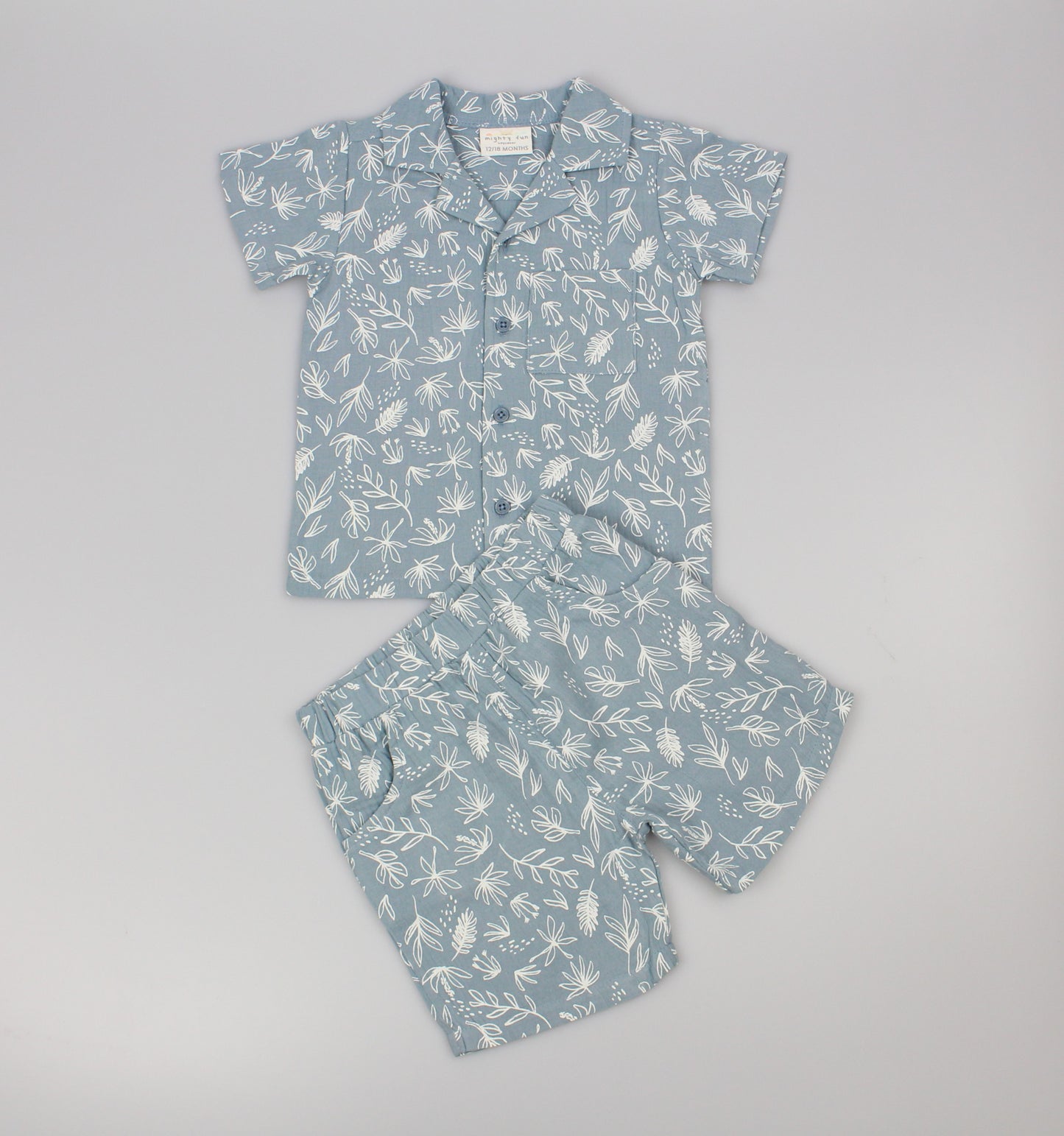 Baby Boys 2pc Shorts Set - Blue Grey Patterned (1-2Years) (PK6) M34315