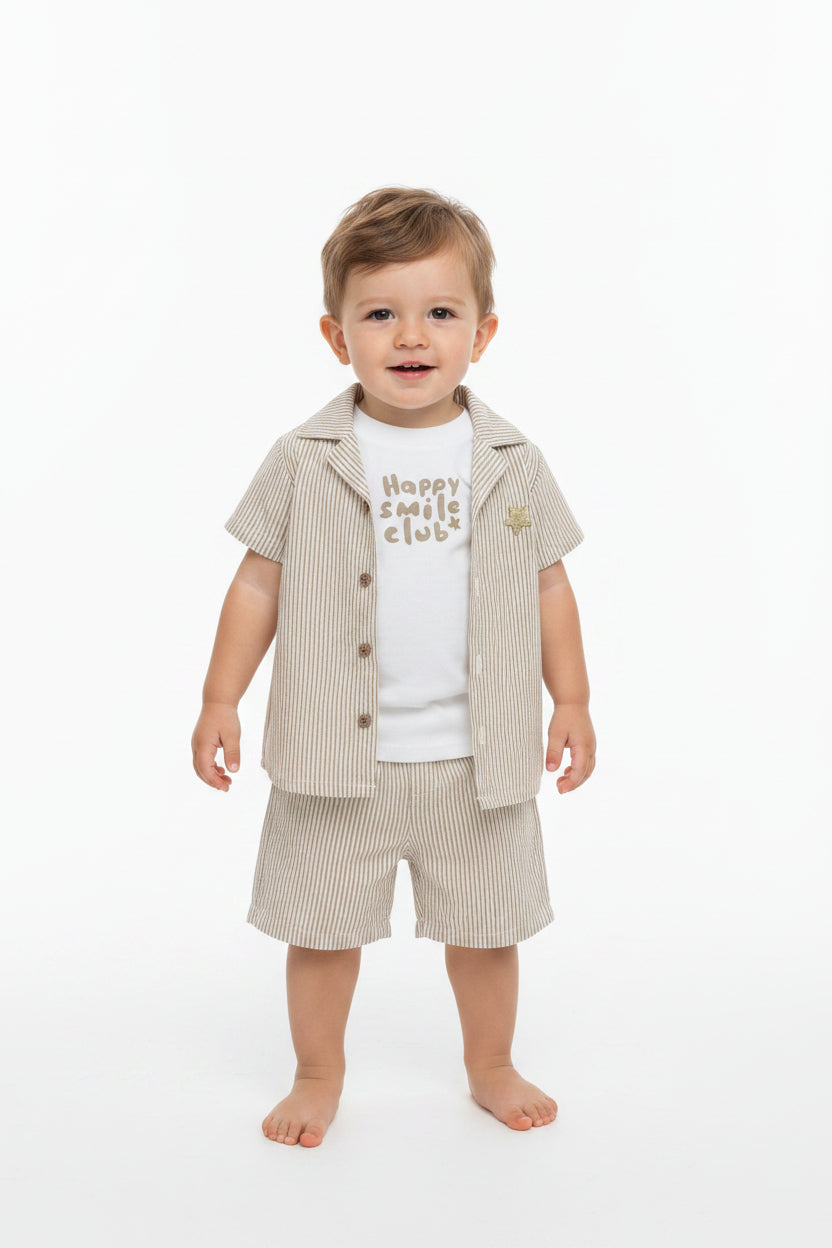 Baby Boys 3pc Shorts Set - Stone/HappySmile (1-2Years) (PK6) M34319