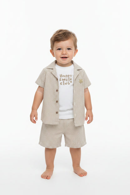 Baby Boys 3pc Shorts Set - Stone/HappySmile (1-2Years) (PK6) M34319