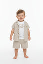 Baby Boys 3pc Shorts Set - Stone/HappySmile (1-2Years) (PK6) M34319