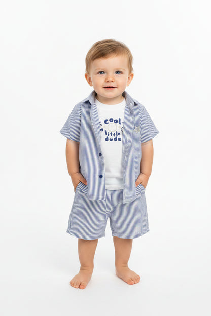 Baby Boys 3pc Shorts Set - Stripes/Little Dude (1-2Years) (PK6) M34321