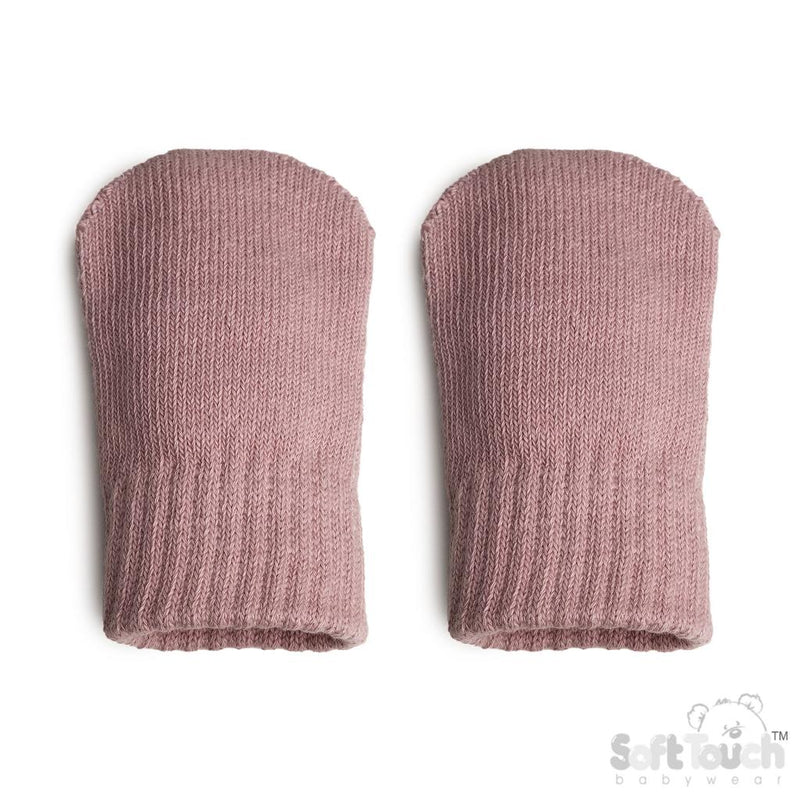 Dusky Pink Brushed Cotton Knit Mittens (NB-12) (PK12) BM704DP