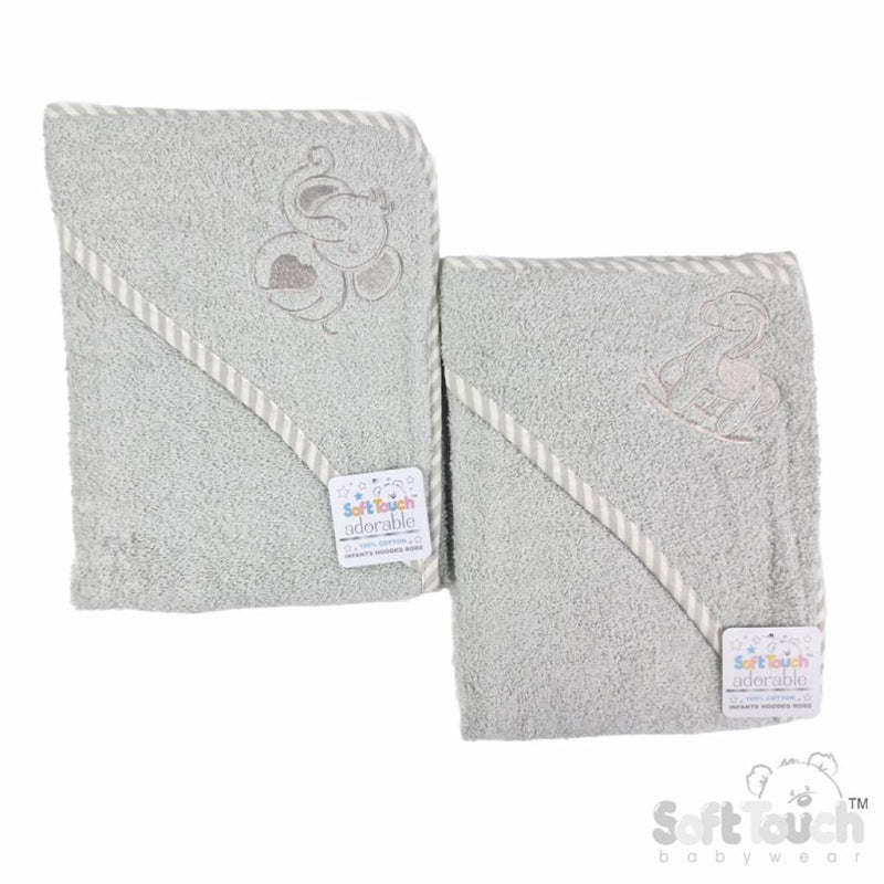 Grey Hooded Towel - Elephant/Horse (70X70cm) (PK6) HT13G