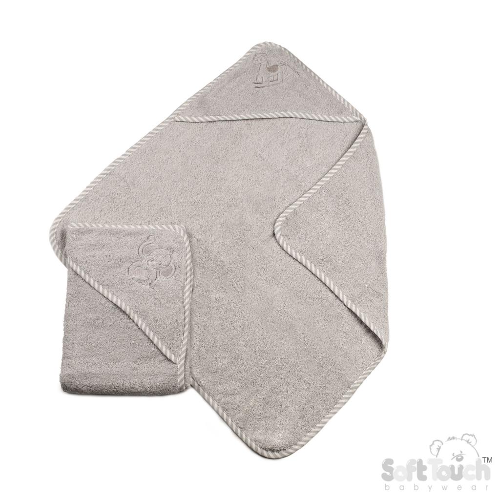Grey Hooded Towel - Elephant/Horse (70X70cm) (PK6) HT13G