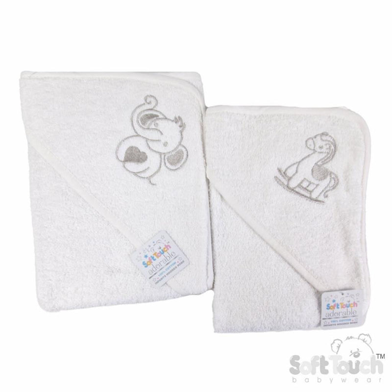 White Hooded Towel - Elephant/Horse (70X70cm) (PK6) HT13W
