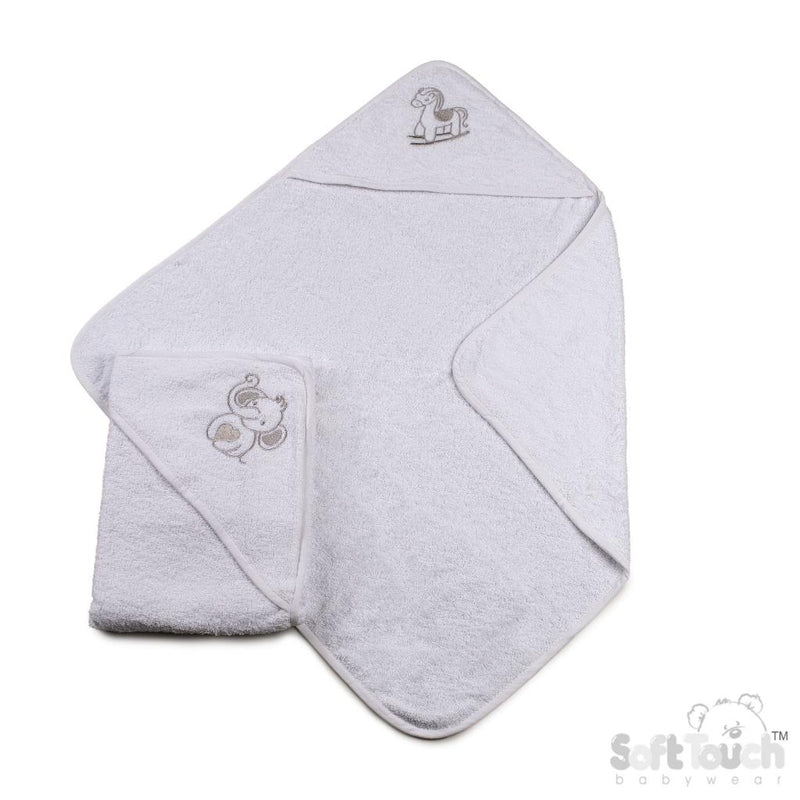 White Hooded Towel - Elephant/Horse (70X70cm) (PK6) HT13W