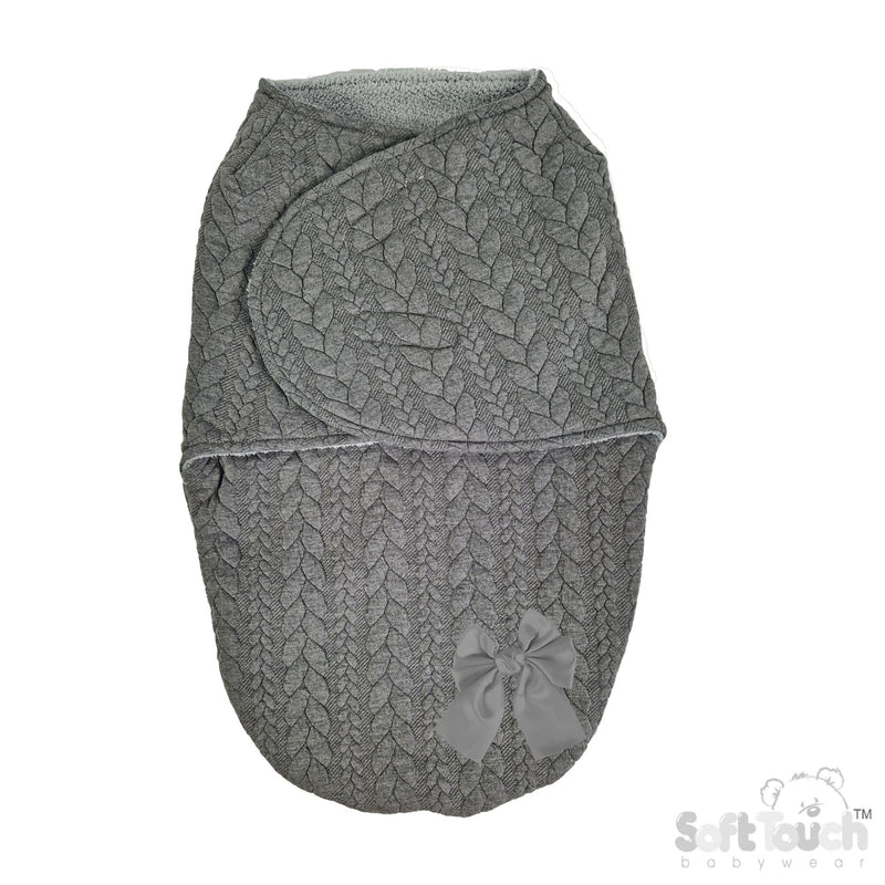 CHARCOAL GREY CABLE SWADDLE WRAP (NB-3m) (PK4) SW120-CG