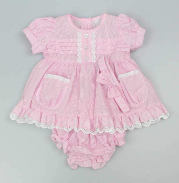 3pc Baby Girls Dress Set - Pink (0-9m) (PK6) - K14237