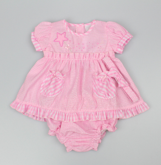 3pc Baby Girls Dress Set - Pink Checker (0-9m) (PK6) - K14235
