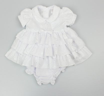 3pc Baby Girls Dress Set - White Frill (NB-6m) (PK6) - K14232