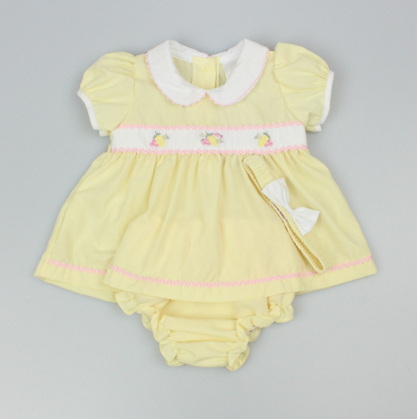 3pc Baby Girls Dress Set - Lemon (NB-6m) (PK6) - K14230