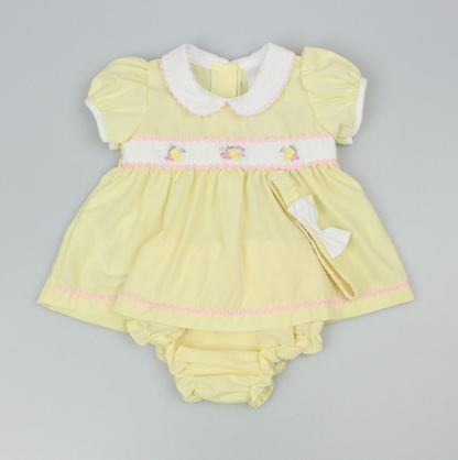 3pc Baby Girls Dress Set - Lemon (NB-6m) (PK6) - K14230