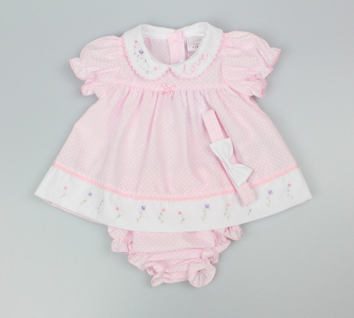 3pc Baby Girls Dress Set - Polka Pink (NB-6m) (PK6) - K14227