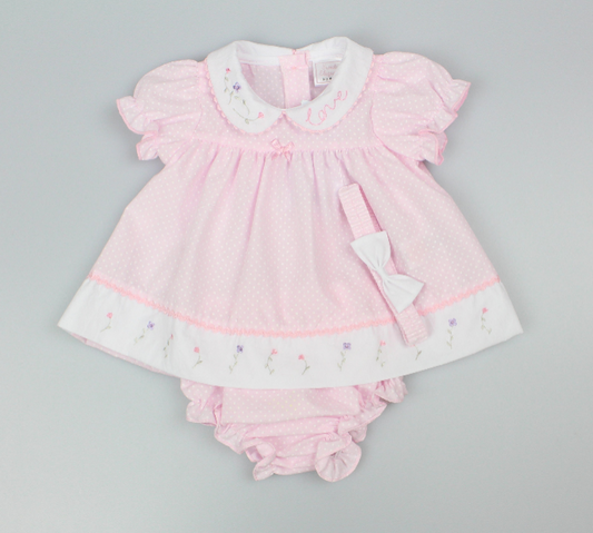 3pc Baby Girls Dress Set - Polka Pink (NB-6m) (PK6) - K14227