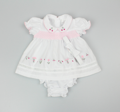 3pc Baby Girls Dress Set -White Floral (NB-6m) (PK6) - K14226