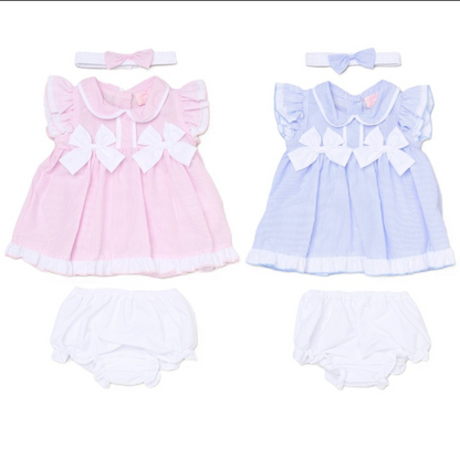Baby Girls Dress, Pant & Headband Set - Bows/Stripe (0-9m) (PK6) H12800NB