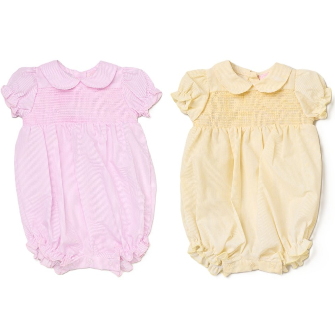 Baby Girls Smocked Romper - Lemon/Pink (0-9M) (PK6) H12797