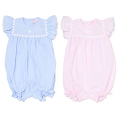Baby Girls Smocked Romper - Embroidered Sky/Pink (0-9M) (PK6) H12806