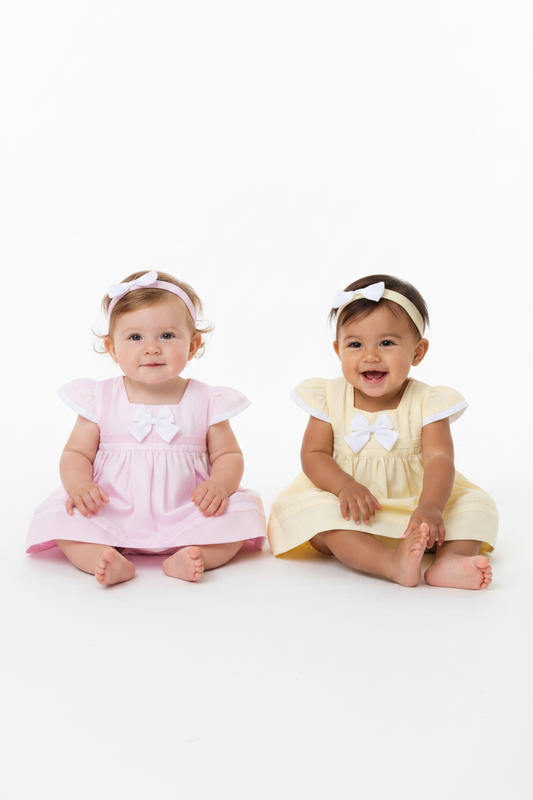 Baby Girls Dress, Pant & Headband Set - Lemon/Pink Bow (0-9m) (PK6) H12801NB