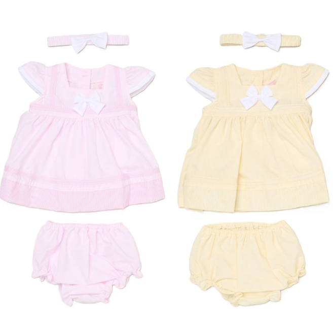 Baby Girls Dress, Pant & Headband Set - Lemon/Pink Bow (0-9m) (PK6) H12801NB