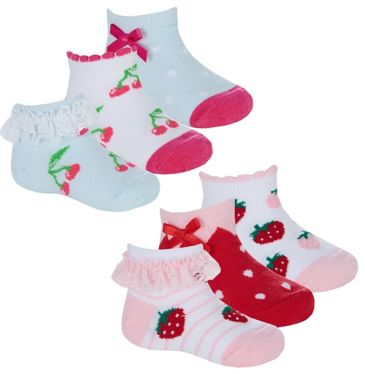 3 Pack Cotton Rich Socks - Fruits/Berries (PK12) (0-0 to 3-5.5) 44B1045