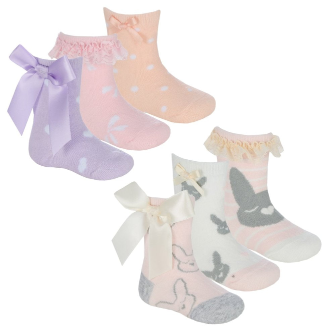 3 Pack Cotton Rich Socks - Bunny/Hearts (PK12) (0-0 to 3-5.5) 44B1050