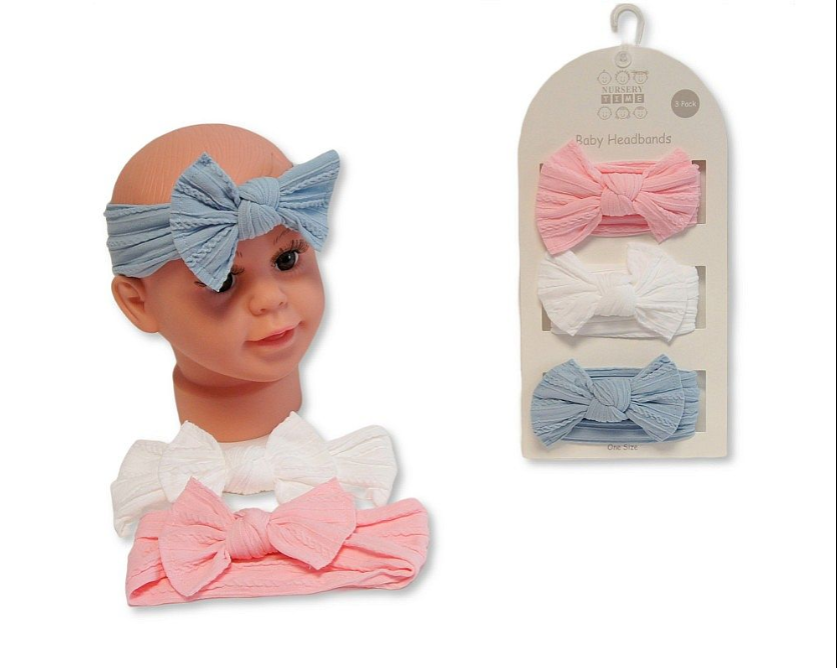 Baby Girls 3 Headbands with Bow Set - 3 Colours (0-6m) (PK6) GP-25-1404