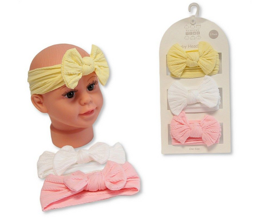 Baby Girls 3 Headbands with Bow Set - 3 Colours (0-6m) (PK6) GP-25-1403