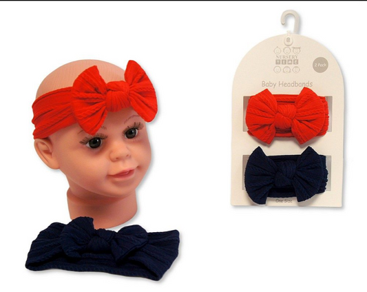 Baby Girls 2 Headbands with Bow Set - Red and Navy (0-6m) (PK6) GP-25-1409
