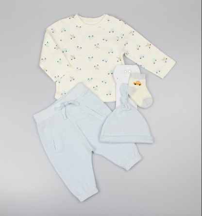 Baby Boys Waffle Fabric Top, Pant, Hat & Socks Outfit (PK6) (0-9M)- M15985
