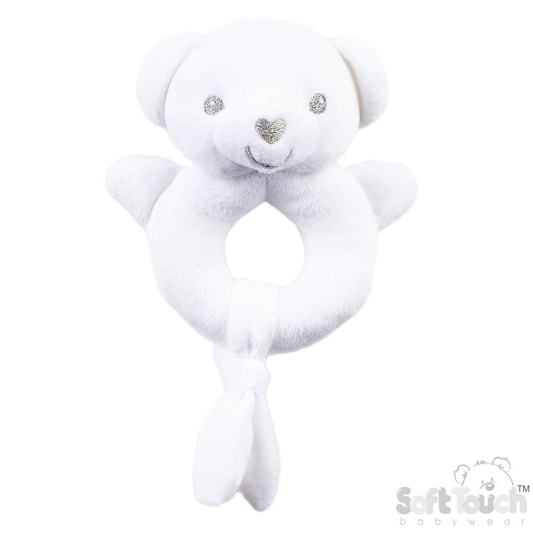 Eco Recycled Bear Rattle Toy - White (PK6) ERT60w