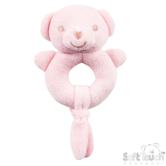 Eco Recycled Bear Rattle Toy - Pink (PK6) ERT60p