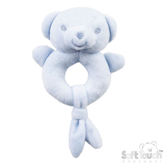 Eco Recycled Bear Rattle Toy - Blue (PK6) ERT60b