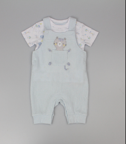 2pc Waffle Dungaree & T-Shirt Set - Safari/Blue (PK6) - J13952