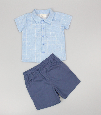 Baby Boys 2pc Shorts Set - Blue Check (1-2Years) (PK6) M34313
