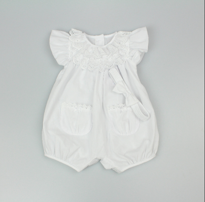 2pc Baby Girls Romper Set - White (0-9m) (PK6) - K14238