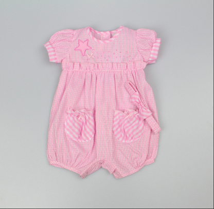 2pc Baby Girls Romper Set - Pink Checker (0-9m) (PK6) - K14234