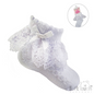 WHITE ANKLE SOCKS W/ROSE LACE & WHITE OR PINK BOW (0-12 Months) S342