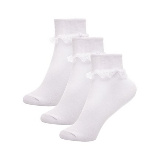 Girls 3 Pack Lace Frill Socks in Size (6-81/2 to 12 1/2 - 3 1/2) (PK6) SK357A