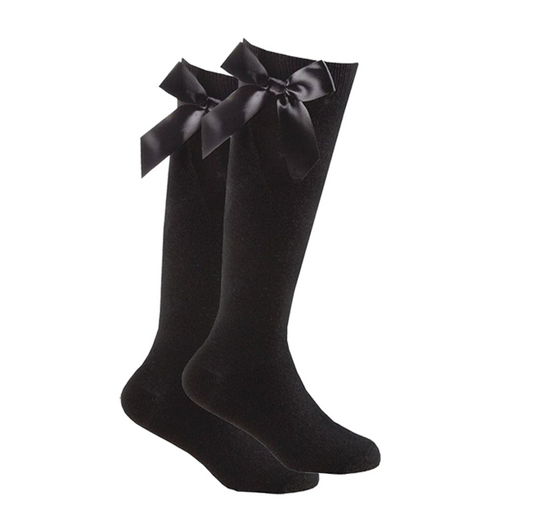 Girls Premium Quality Knee High Socks with Bow - Black (6-8.5 to 12-3.5) (Pk6) 43B785