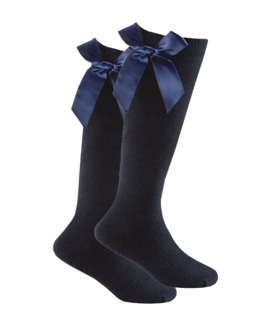Girls Premium Quality Knee High Socks with Bow - Navy (6-8.5 to 12-3.5) (Pk6) 43B794