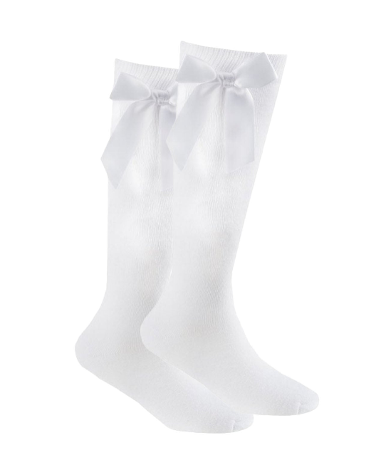 Girls Premium Quality Knee High Socks with Bow - White (6-8.5 to 12-3.5) (Pk6) 43B790