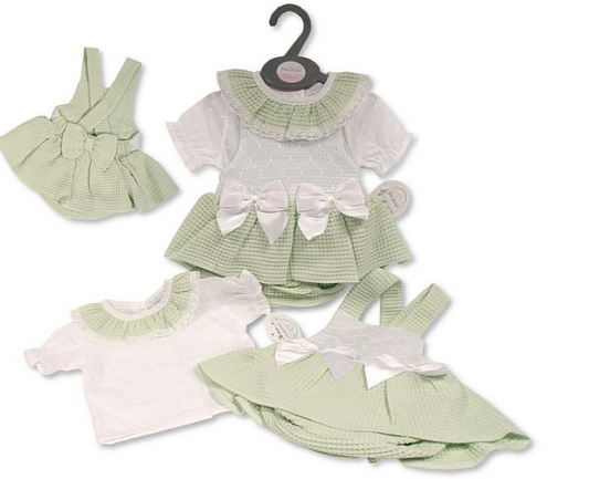 Baby Girls Dress Set with Bows and Lace - Sage - (12-24m) (PK6) BIS-2120-6136a