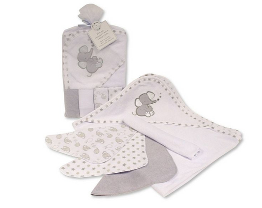 Baby Hooded Towel and Wash Cloth Set - Grey-  (PK6) Gp-25-1058g