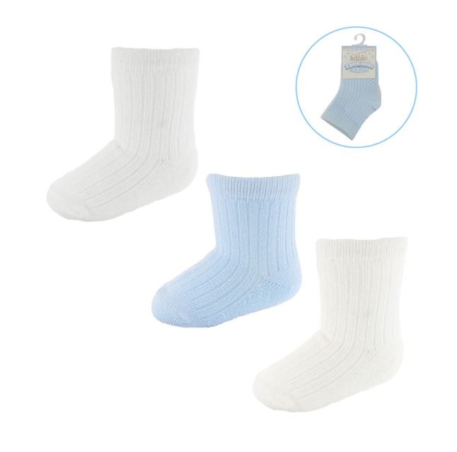 BLUE/WHITE/CREAM 3 PACK RIBBED SOCKS (6-12 Months) S82-B-6-12M