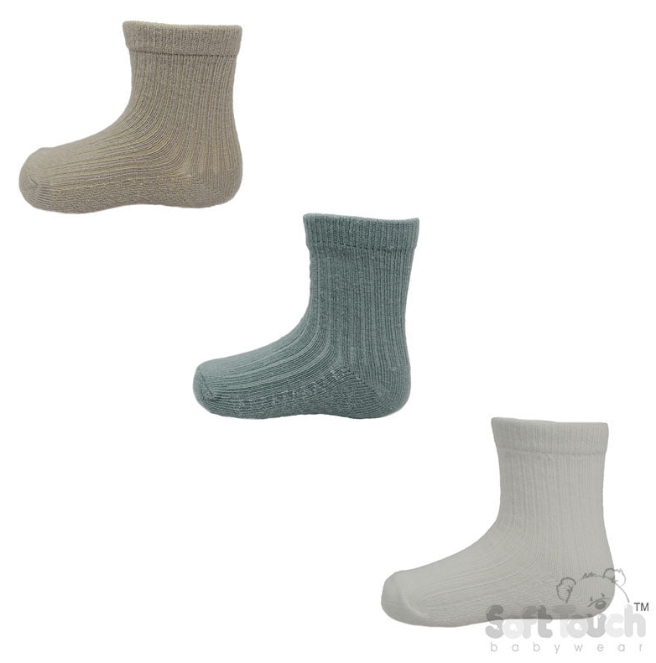 CREAM/SAGE GREEN/BISCUIT 3 PACK RIBBED SOCKS (NB-3 Months) S82-SG-NB-3M