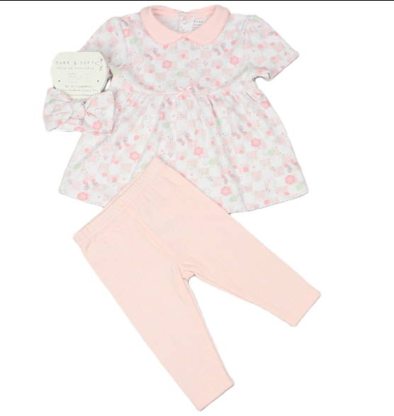 Baby Girls 3 Piece Outfit Tunic, Headband & Leggings - 0-6 Months (Pack of 6) - M14267