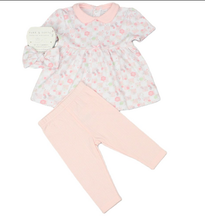 Baby Girls 3 Piece Outfit Tunic, Headband & Leggings - 0-6 Months (Pack of 6) - M14267