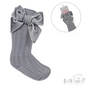 GREY RIBBED KNEE LENGTH SOCKS W/LARGE VELVET BOW (0-24 Months) S360-G